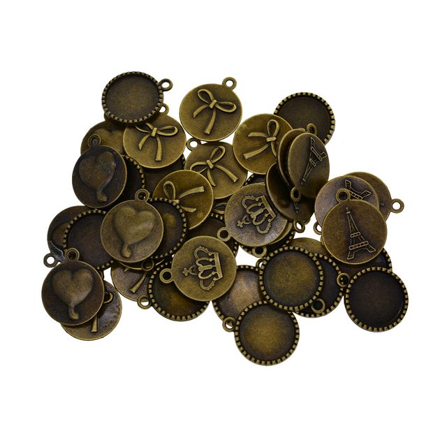 40 Piezas de Bandejas Colgantes con Bisel Surtido, Cúpula, , Cabujones en , , Bisel, Cabujones, Ajustes, Hallazgos de Joy Salvador colgante vintage de bronce