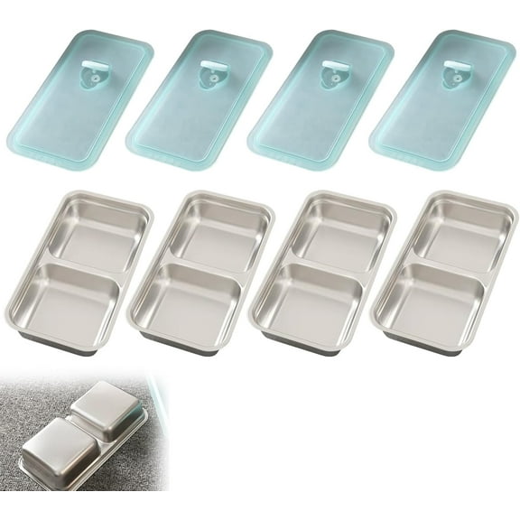 Grab and Go Snack Containers Reusable Dishwasher, Stainless Steel Reusable Snack Packs 2 Compartments with Lids, Double Compartment Snack Containers, For Snacks Dips Travel and Outdoor Camping (4pcs)