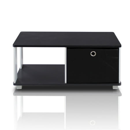 Furinno Coffee Table with Bin Drawer, Black/Black