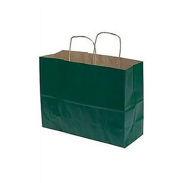 SSWBasics Large Hunter Green Paper Shopping Bags - 16”L x 6”D x 12 ½”H - Case of 100