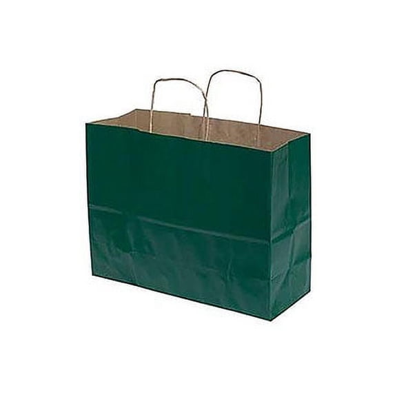 SSWBasics Large Hunter Green Paper Shopping Bags - 16”L x 6”D x 12 ½”H - Case of 100