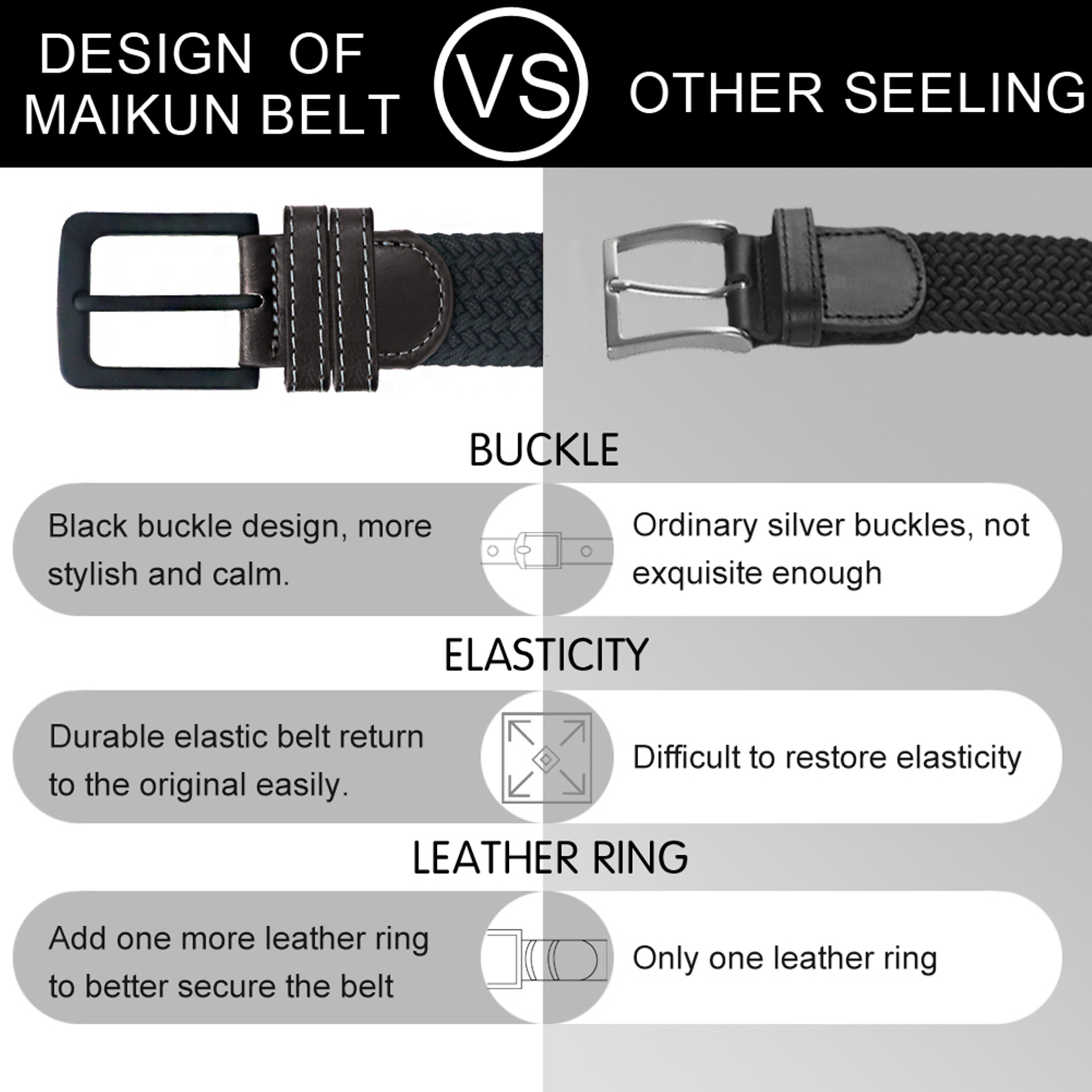 Maikun Men's Elastic Woven Belt, Braided Black and Blue photo 2