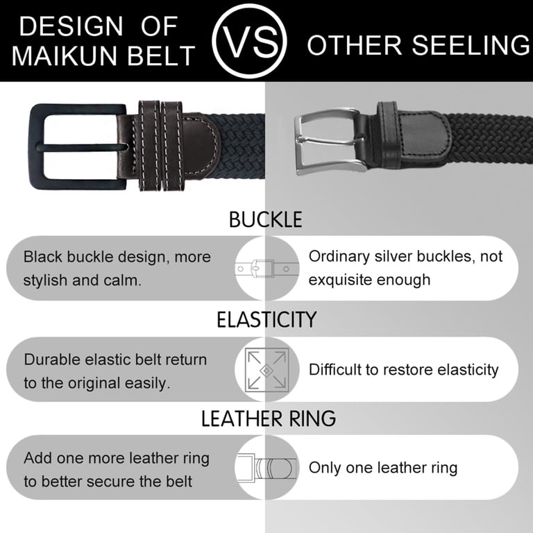 Maikun, Elastic Belts for Men, Black, 39