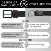 Maikun Elastic Belts for Mens Black Buckle Stretch Braided Woven Belt for Work Casual