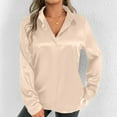 thumbnail image 6 of Daznico Plus Size Women's V-Neck Satin Blouse - Long Sleeve Button Dress for Summer Fall | Casual Vacation Tunic in Solid Color, for Size L, 6 of 9