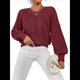 thumbnail image 3 of Suéteres de Mujer, Cuello Redondo, Larga, Punto Cable, Suéteres Gruesos, Tops, Conjuntos de Moda de Otoño Rojo Oscuro XL, 3 of 7