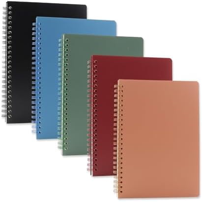 5 Pack Spiral Notebooks 8.3" x 5.7", 80 Sheets College Ruled Notebook with Plastic Waterproof Cover, A5 Lined Journal for Office, School,Home