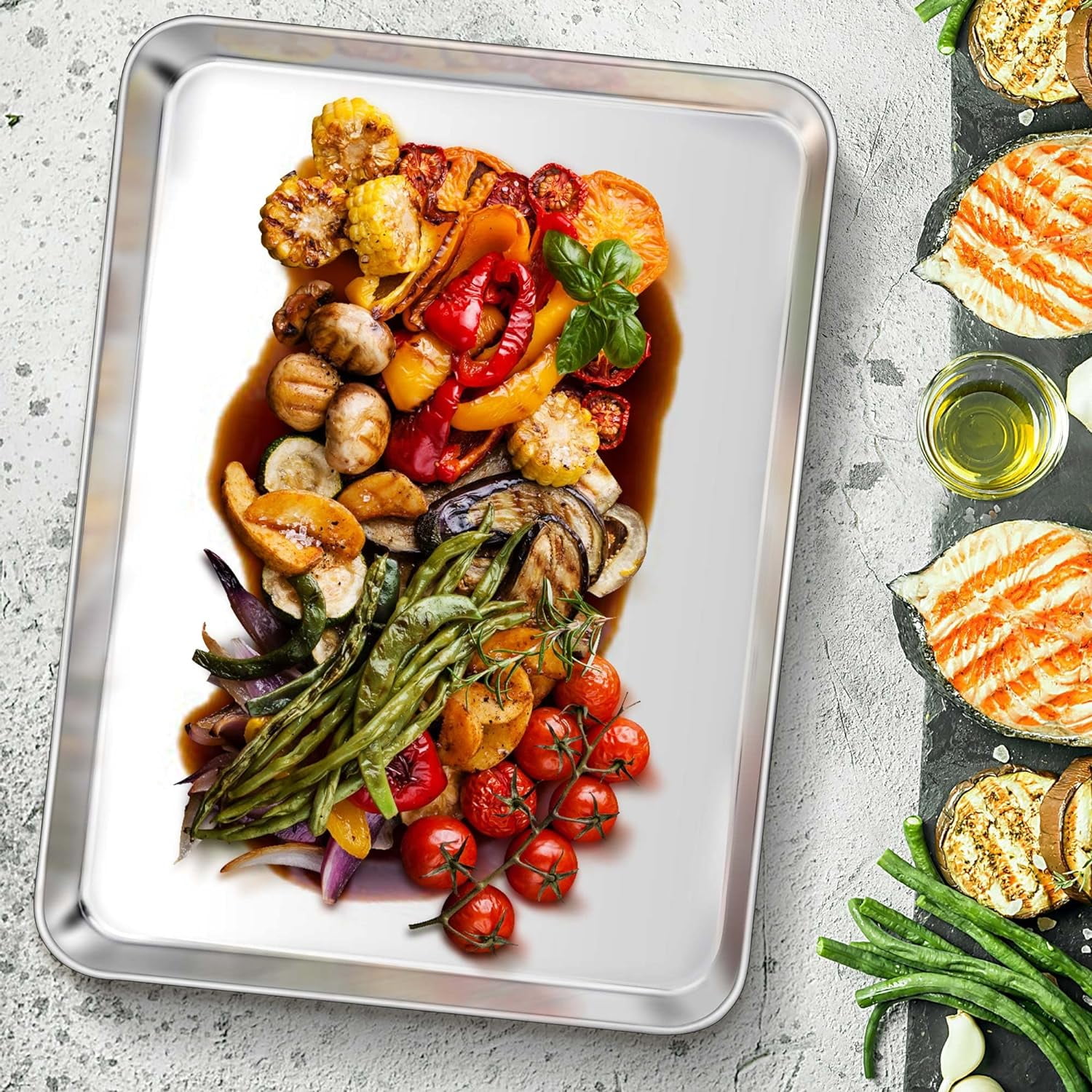 PandaTop 2 Pcs Baking Sheet Pan Set (12.2*9.5*0.98in), Stainless Steel Large Cookie Sheets,Tray Oven Bakeware for Jelly Roll/Bread/Bacon, Non Toxic & Healthy, Rust-free & Dishwasher Safe