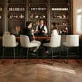 thumbnail image 5 of 26" Counter Height Bar Stools Set of 3, Faux Leather Upholstered Bar Chairs with Backrest & Footrest, Modern Kitchen Island Bar Stools with Metal Frame, Dining & Counter Stools for Kitchen, Gray, 5 of 5