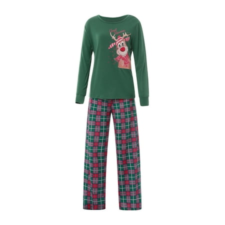

Michellecmm Parent-Children Christmas Pajama Reindeer Print Tops with Plaid Pants