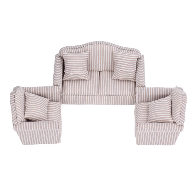 Miniature Sofa Set, Dollhouse Furniture Delicate Simulation Soft Touch With Pillow For 3 Years Old Above For Living Room