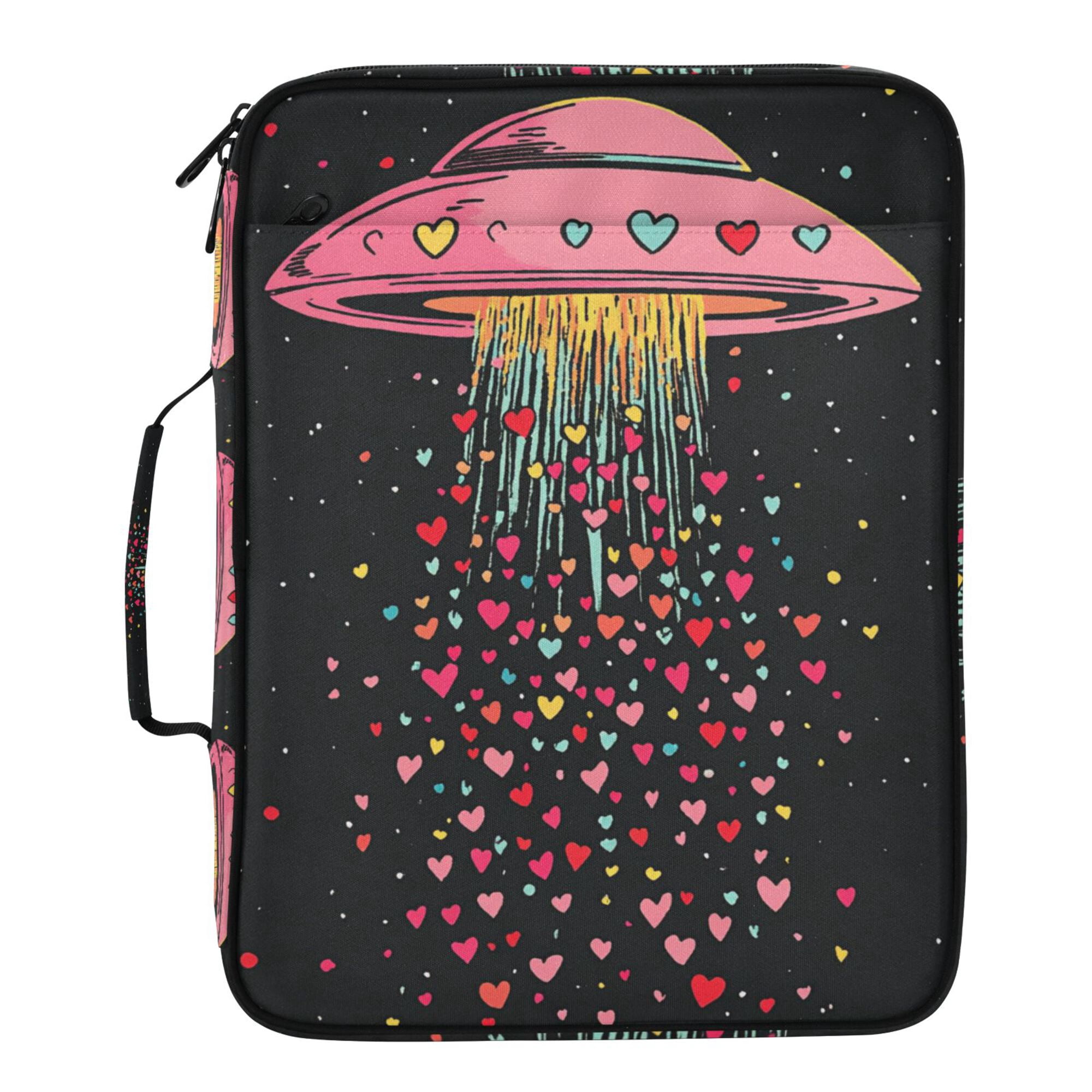 FORMRS Accordion File Folder A4 Size 7-Pocket Expanding Document Organizer Bag with 3 Ring Binder, UFO with Hearts Pattern