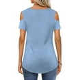 thumbnail image 7 of Tshirts Women Trendy Women's Summer Fashion Casual Solid Color V-Neck Short Sleeve T-Shirt Top, 7 of 7