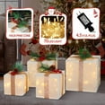 thumbnail image 3 of DomKom Set Of 4 Christmas Lighted Gift Boxes, 70 Led Light Up White Iron Frame Present Box With Pine Cones Bows For Christmas Tree Party Yard Holiday Indoor Outdoor Decoration, 3 of 5