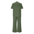 thumbnail image 5 of Women Solid Two Piece Sets, Summer Loungewear Vacation Travel Outfits Short Sleeve V Neck T-Shirt Wide Leg Pants Suits Sweat Suits for Lady Set Green L, 5 of 9