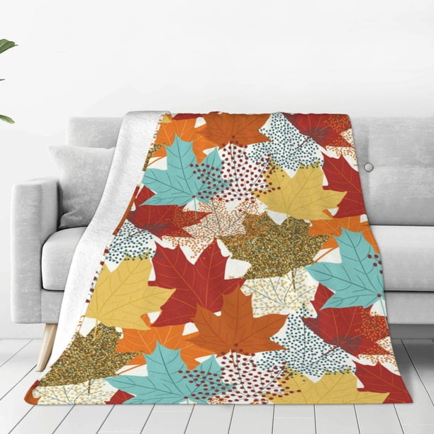 Fotbe Fall Maple Leaves Manta de Franela Acolchonada con Estampado, Súper Suave y Esponjosa, Extra Grande para Sofá, Cama, Uso Todo el Año-80"x60"