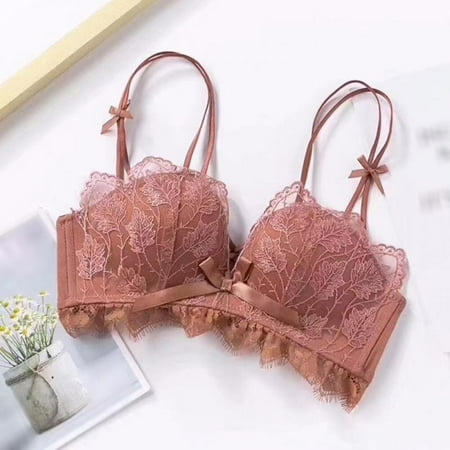 

Hazel Tech Original Lavender Embroidery Lace Mesh Beautiful Back Breathable Gather Seamless Adjustable Bra