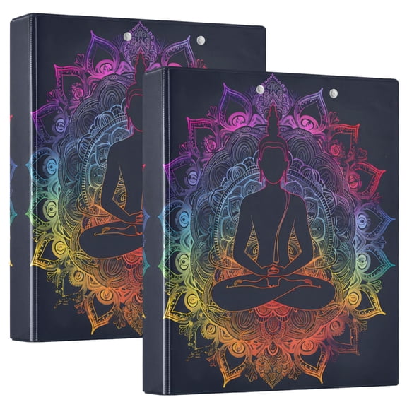Buddhism Silhouette Hardcover 3 Ring Binder 1.5” Round Rings Letter Size Paper Pockets for School Office Supplies