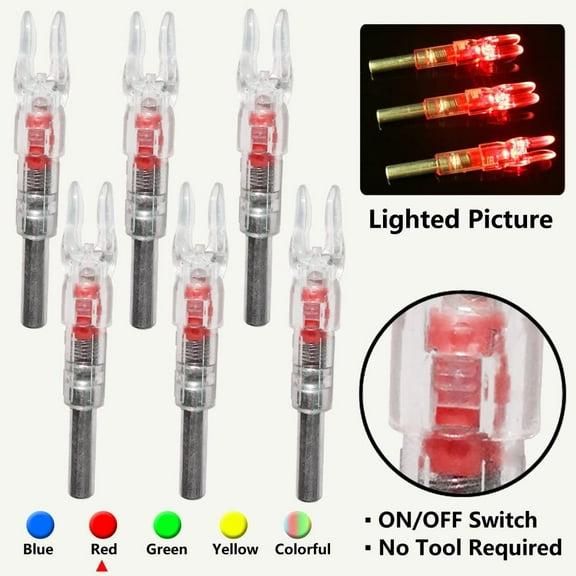 Cocobaby 6Pcs Automatic LED Lighted Nocks Shooting Archery Arrows 6.2mm Arrow Nock Tail -Red