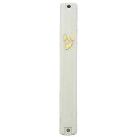 15 cm Plastic Water Proof Shin Mezuzah, Gold &White - 25 Piece