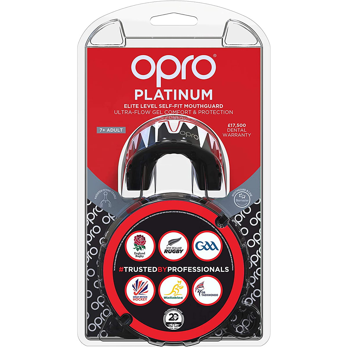 OPRO Adult Platinum Level Self-Fit Antimicrobial Mouthguard Black 