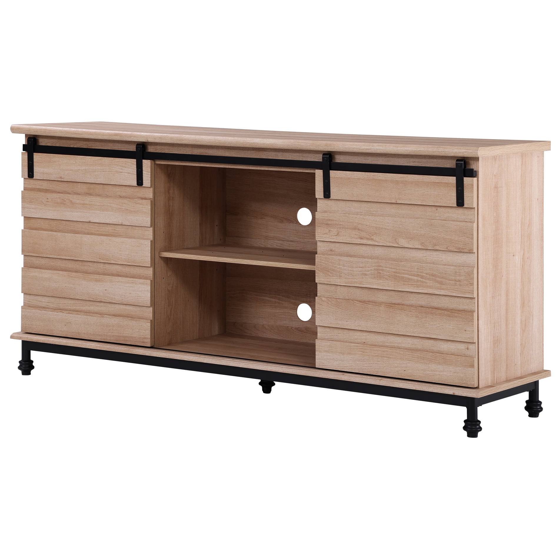 Wampat TV Stand with 2 Sliding Doors for TVs up to 65", Light Brown