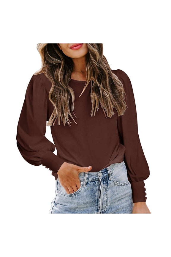 Womens Trendy Clothing Shirts for Women Dressy Casual Work Blouses Stylish Bishop Sleeve Classy Tops Spring Summer Lightweight T-Shirts Tops