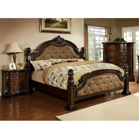 Furniture Of America Cathey 3 Piece Queen Panel Bedroom Set In Dark Walnut