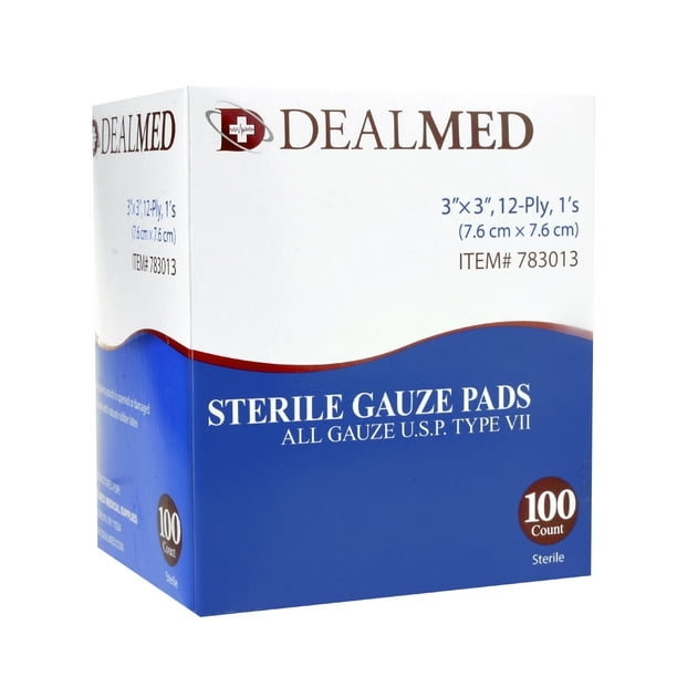 Dealmed Gauze Pads, Sterile 1's, 3" x 3", 12 Ply, 100/Bx