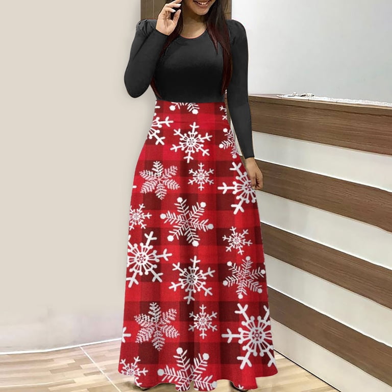 white christmas dresses Gothic Plus Size Christmas Hat Dinosaur Branch Print A Line Dress Dark Gray / 2X main image 1