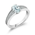 thumbnail image 2 of Gem Stone King 925 Sterling Silver Sky Blue Aquamarine Engagement Ring for Women (1.68 Cttw, Oval 8X6MM, Gemstone March Birthstone, Size 5), 2 of 4