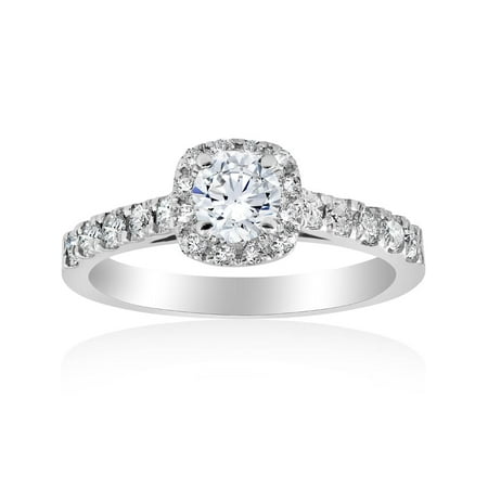 1 ct Cushion Halo Round Solitaire Diamond Engagement Ring 14K White