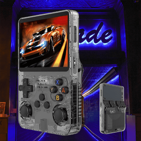 R36S Open Source Handheld Game Console, 3.5-inch 3D RGB screen, Dual Joystick, Arcade Nostalgia, Black, 64G
