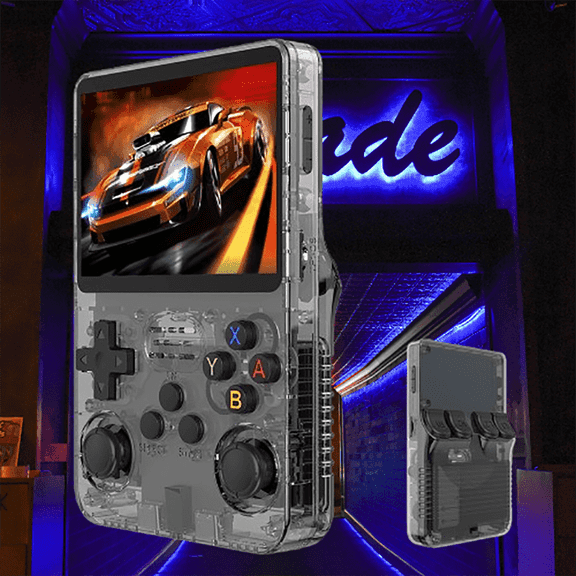 R36S Open Source Handheld Game Console, 3.5-inch 3D RGB screen, Dual Joystick, Arcade Nostalgia, Black, 64G