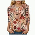 thumbnail image 2 of Towmus Womens Summer Tops 3/4 Sleeves Floral Print Dressy Blouses Crew Neck Casual Tunic Tops Summer Shirts, 2 of 5