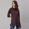 thumbnail image 3 of Janasya Indian Chinese Neck 3/4 Sleeve Floral Print Black Cotton Tunic For Women, 3 of 8