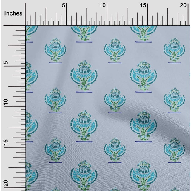 oneOone Silk Tabby Fabric Floral Block Print Fabric BTY 42 Inch Wide