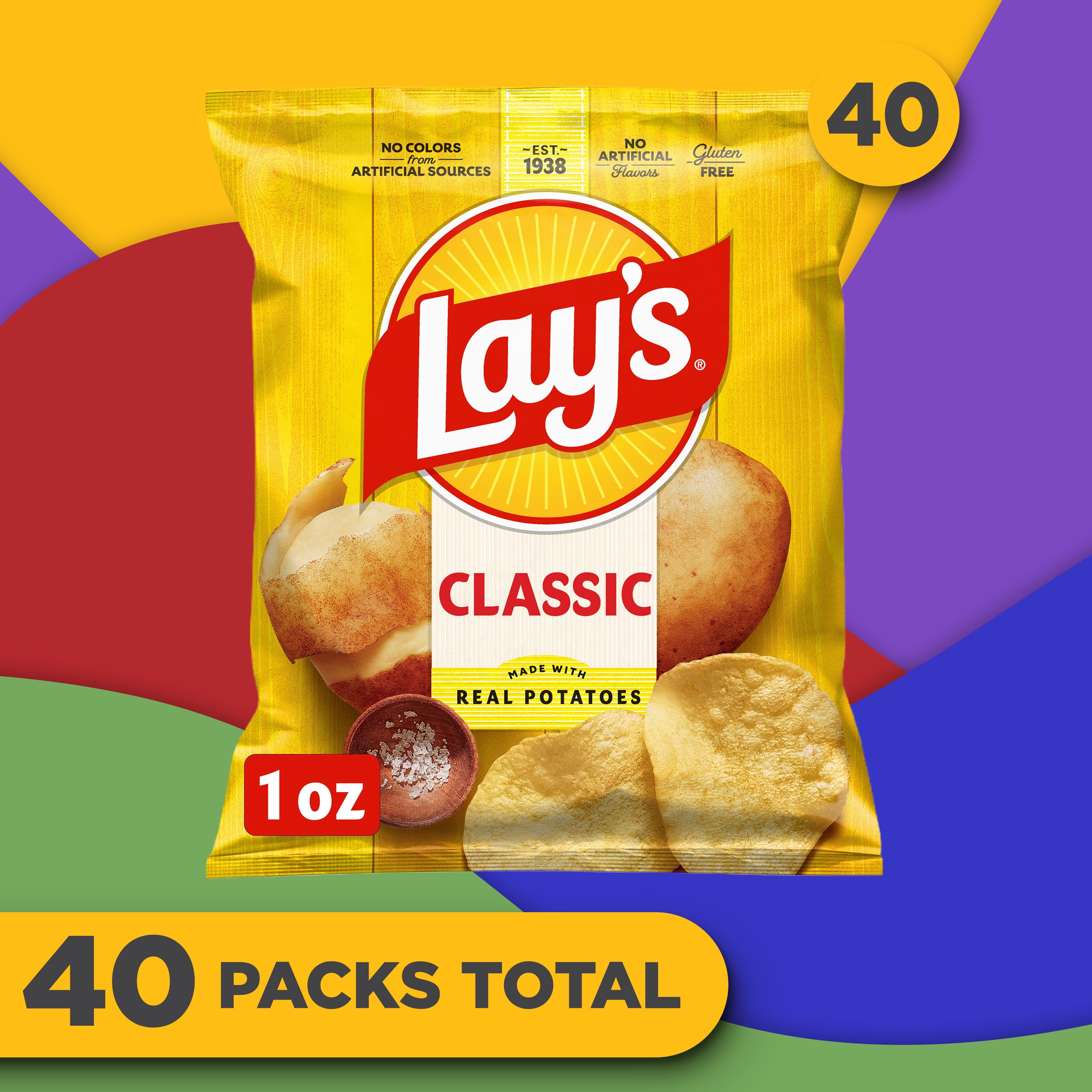 Lay's Potato Chips, Classic, 1 oz Bags, 40 Count