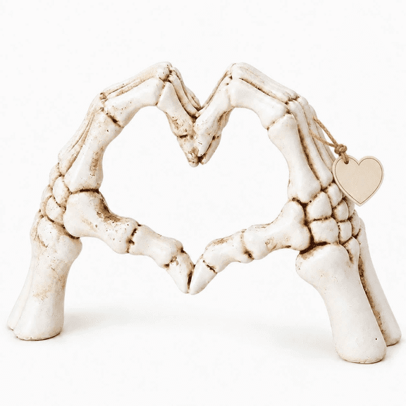 Halloween Skeleton Heart Hands Sculpture, Gothic Skull Decor for Home Desk (White)