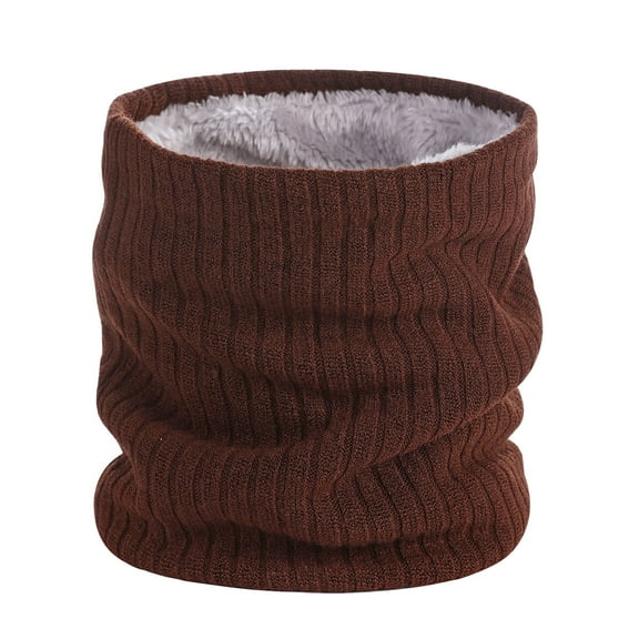 UJNDER Winter Double Layer Velvet Warm Neck Cover Knitted Scarf Solid Color Yarn for Comfort and Style Coffee