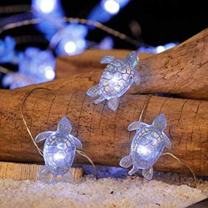 Sea Turtle Festive String Lights, Marine Turtle Ocean Theme Lights Multi Flicker Mode on 10 Feet 30 LEDs Battery-powered with Dimmable Remote for House, Bedroom, Wedding Parties