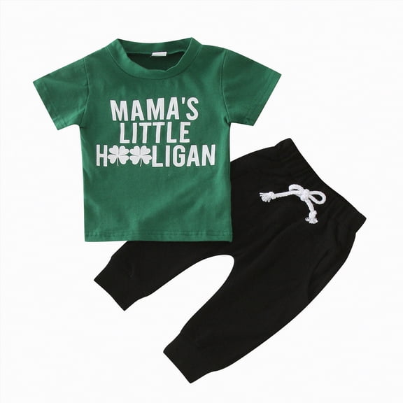 Boy Baby Clothes Toddler Boys Outfits Kids Spring Summer Cotton Round Neck Printed Short Sleeved Running Suit 6M 12M 18M 24M 3T 4T Pants Set 2PCS