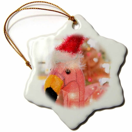 3dRose Antique Pink Flamingo with Santa hat, Palm Springs, California, USA. - Snowflake Ornament, 3-inch