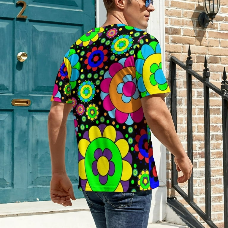 T Shirt For Men Flower Power Vintage 60s 70s Hippie Print Vintage