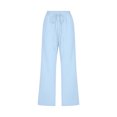 thumbnail image 4 of Stamzod Women's Plus Size Capris with Pocket Summer Cotton and Linen Elastic Waist Drawstring Cropped Pants Casual Loose Straight Leg Capri Pants for Women Light Blue L, 4 of 5