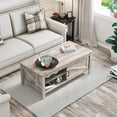 thumbnail image 4 of Dextrus Coffee Table with Storage, Farmhouse Wood Sofa Center Table with Sliding Door, Gray, 4 of 11