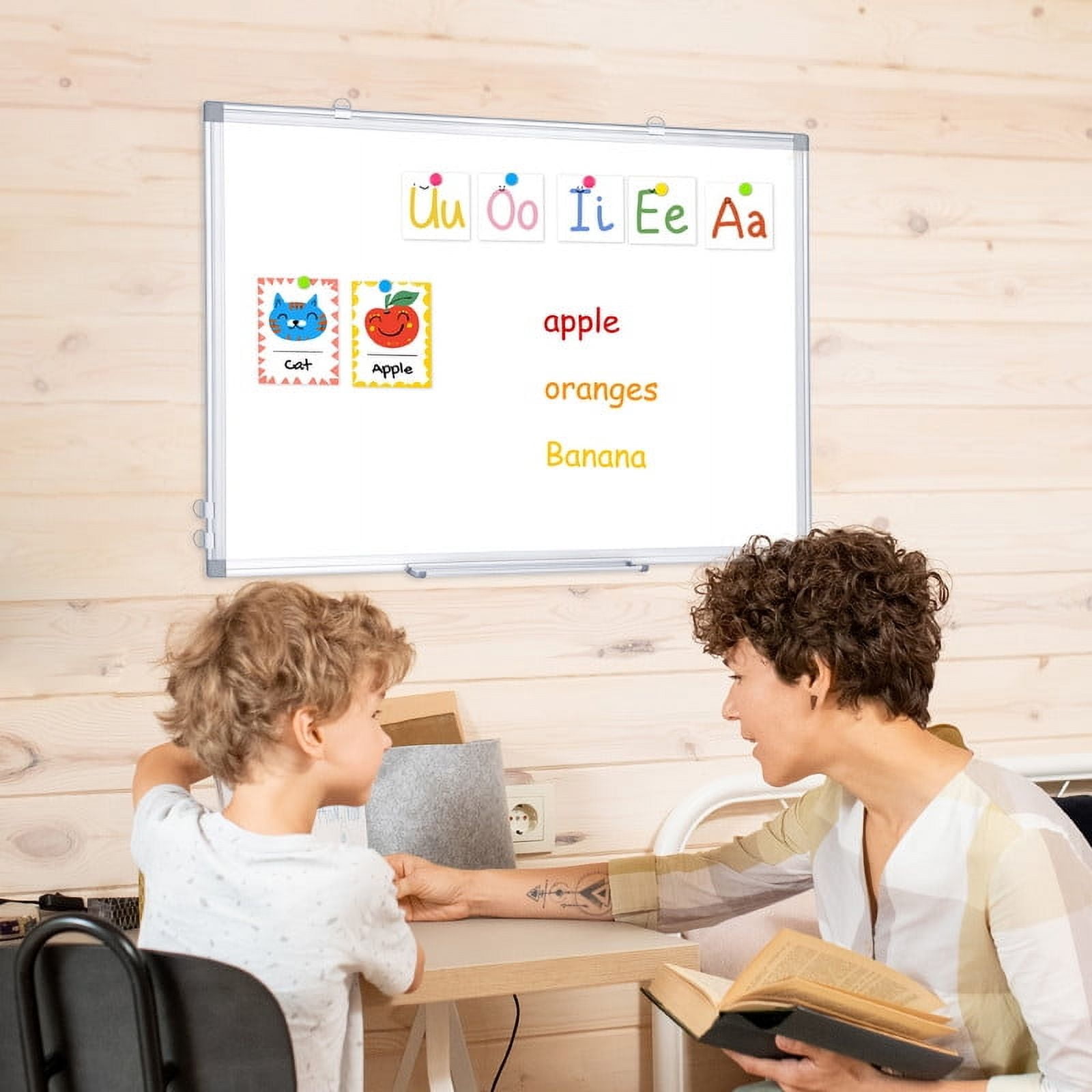 DOLLAR BOSS Magnetic Whiteboard Dry Erase Board 24“x18” Double-Sided Whiteboard for Wall Writing Board for Office Home School , Includes 1 Eraser & 4 Markers & 8 Magnets, Silver Aluminium Frame