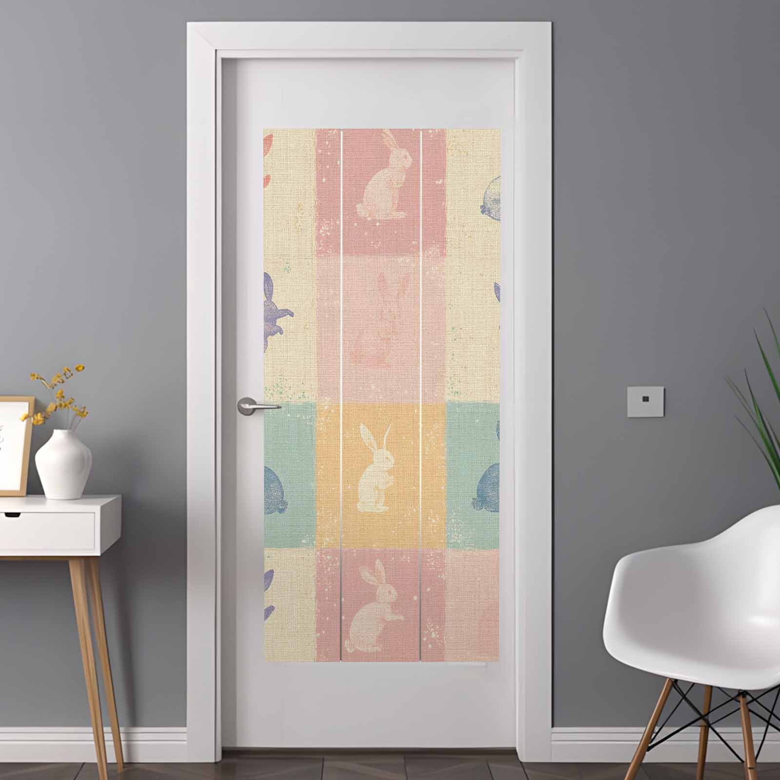 Easter Rabbit Window Privacy Film, Retro Watercolor Rabbit Frosted Glass Window Clings Static Cling UV Heat Blocking Reusable Door Sticker for Bathroom 35.4 x 78.7 Inch