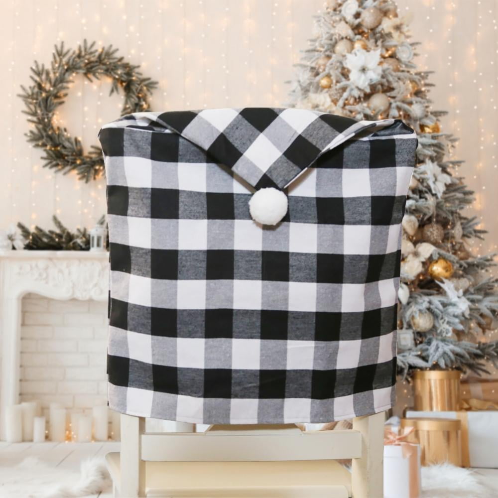 Buffalo Plaid Chair Covers Christmas Decorations Elastic Buffalo Santa Hat Dining Table Chair