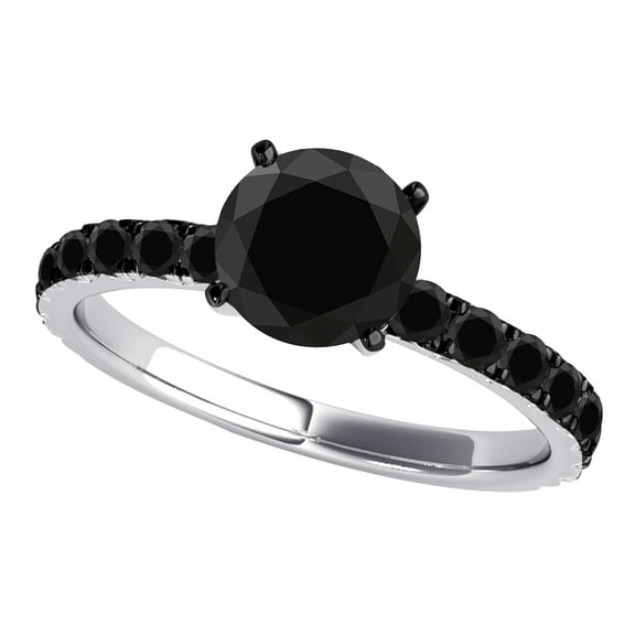 Aonejewelry 2 Ct . Ttw Black Diamond Solitaire Engangement Ring In 10K White Gold